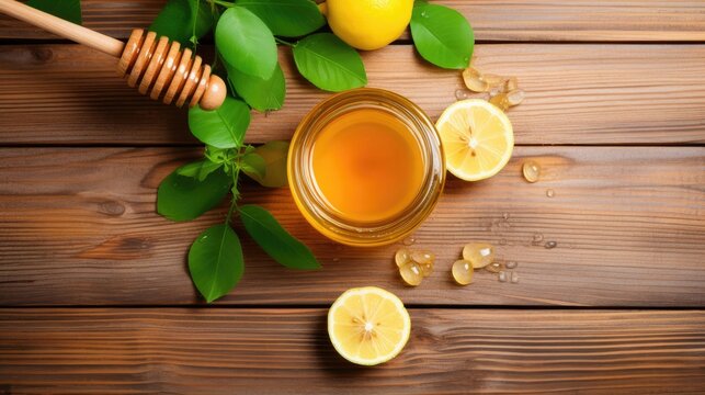 Fresh honey lemon on table