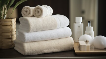 Hotel towels and toiletries