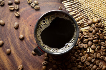 Brazilian coffee beans and cup