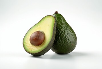 fresh avocado in half cut isolated on white background. generative ai