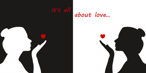 image of a woman on a black and white background. Heart, love, gender
