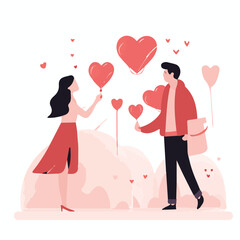 Happy man with his beautiful girlfriend. Couple celebrating valentine's day vector Illustration.