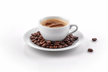 glass of coffee with real coffee beans isolated on white background. generative ai