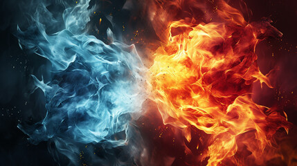 Marble background. Fire and Ice element against each other background. Heat and Cold concept