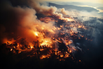 Fototapeta na wymiar Aerial view of a forest fire