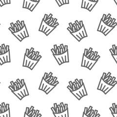 Seamless pattern fast food french fries. Line icon on white background Sign vector illustration.  For banner, web, backdrop, design.