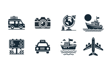 Set of travel icons silhouette