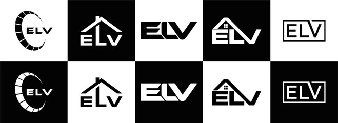 ELV logo. E L V design. White ELV letter. ELV, E L V letter logo design. Initial letter ELV letter logo set, linked circle uppercase monogram logo. E L V letter logo vector design.