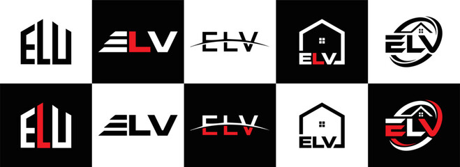 ELV logo. E L V design. White ELV letter. ELV, E L V letter logo design. Initial letter ELV letter logo set, linked circle uppercase monogram logo. E L V letter logo vector design.
