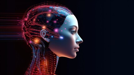 Obraz premium Robot woman with digital technology brain, future concept
