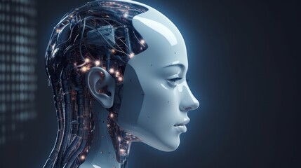 Obraz premium Robot woman with digital technology brain, future concept