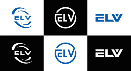 ELV logo. E L V design. White ELV letter. ELV, E L V letter logo design. Initial letter ELV letter logo set, linked circle uppercase monogram logo. E L V letter logo vector design.