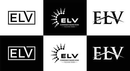 ELV logo. E L V design. White ELV letter. ELV, E L V letter logo design. Initial letter ELV letter logo set, linked circle uppercase monogram logo. E L V letter logo vector design.