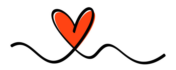 Single red heart continuous wavy line art drawing on white background.