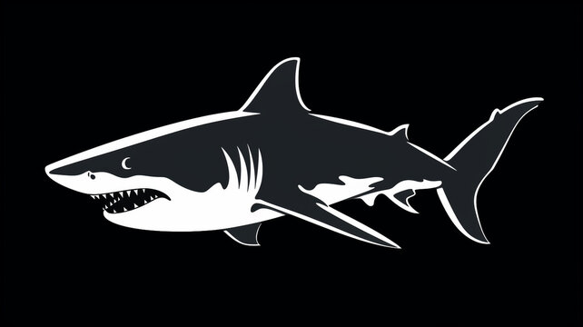 Silhouette of shark isolated on black background
