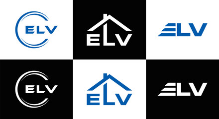 ELV logo. E L V design. White ELV letter. ELV, E L V letter logo design. Initial letter ELV letter logo set, linked circle uppercase monogram logo. E L V letter logo vector design.