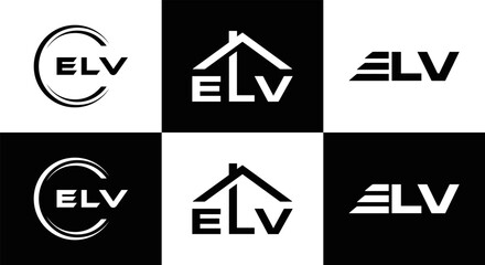 ELV logo. E L V design. White ELV letter. ELV, E L V letter logo design. Initial letter ELV letter logo set, linked circle uppercase monogram logo. E L V letter logo vector design.
