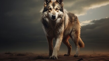 In this realistic 3D render, a Russian dog breed takes center stage, its powerful stance and expressive eyes making a striking impression. The image exudes the breed's innate nobility and strength.