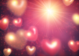 Obraz na płótnie Canvas Pink magic background with defocused bubble heart shapes. Happy Valentine's day header or banner or letter template.