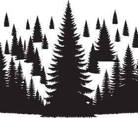 Forest of Christmas fir trees silhouette Vector