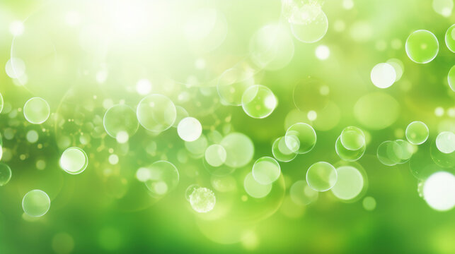 A beautiful abstract background of green bubbles and bokeh, giving a sense of freshness and natural beauty.