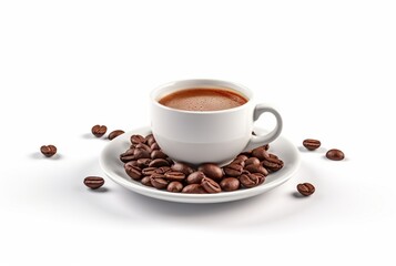 Obraz premium glass of coffee with real coffee beans isolated on white background. generative ai