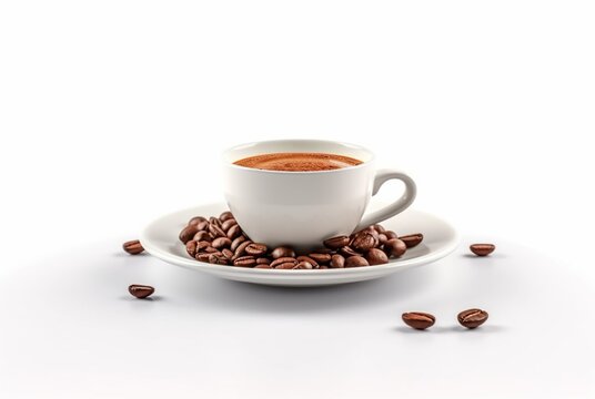 glass of coffee with real coffee beans isolated on white background. generative ai