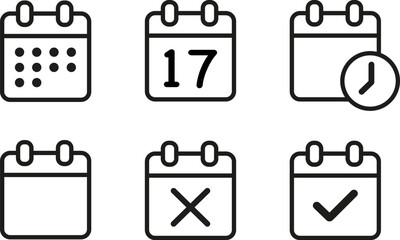 Calendar planner icon collection. Reminder organizer event signs. Vector isolated elements. Calendar vector symbol. Stock vector.Time management.