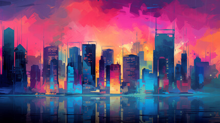 Fototapeta na wymiar Abstract Neon Cityscape Sunset Abstract patterns