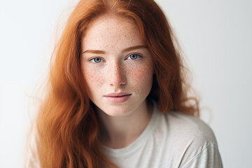 Fototapeta premium Young pretty redhead girl over isolated white background