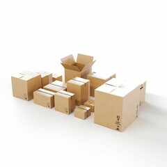 3D rendering of cardboard boxes on a white background
