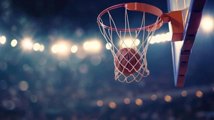 Foto op Plexiglas moment when the basketball flies through the air towards the hoop  © buraratn