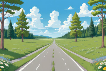 Vector cartoon frontal view of a highway, AI generated