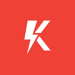 Minimalist Electric Logo, letter K and lightning bolt combination, vector illustration