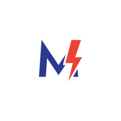 Minimalist Electric Logo, letter M and lightning bolt combination, vector illustration