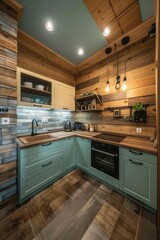 Small kitchen modern design in rustic style