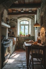 Fototapeta na wymiar Small kitchen modern design in rustic style