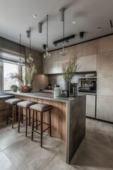 Fototapeta premium Small kitchen modern design in rustic style