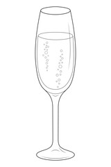 Champagne glass vector. Champagne glass icon. Champagne with bubbles icon. Wine glass. Sparkling wine Black and white. Vector illustration