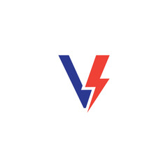 Minimalist Electric Logo, letter V and lightning bolt combination, vector illustration