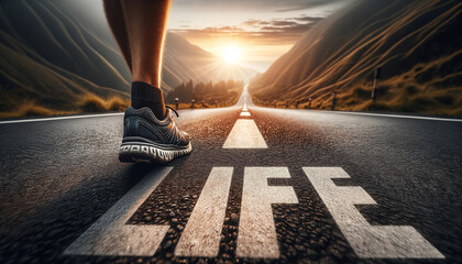 Stride Forward - Runner on the Path of Life at Sunrise - obrazy, fototapety, plakaty