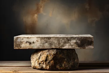Fotobehang product display stone plinth on plain color studio background © UseeIvan
