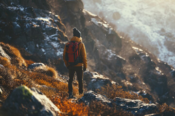 In nature, enjoying the mountains and nature, the landscape, the mountains and the forests. Happy and healthy people doing hiking, mountaineering and outdoor sports.