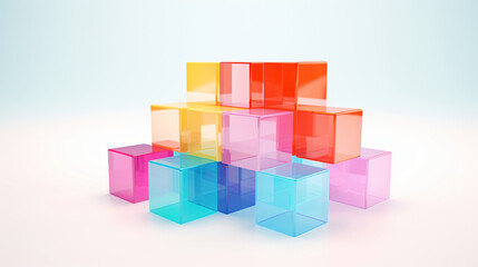 Colorful cubes 3d render with white background