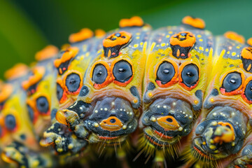 Caterpillar close-up, a detailed shot featuring the intricate patterns and textures of a caterpillar's body.