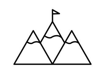 Icono negro de montañas con meta en la cumbre. - obrazy, fototapety, plakaty