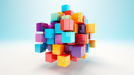 Connected colorful cubes 3d render