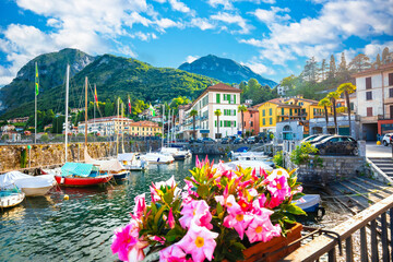 Town of Menaggio on Como lake waterfront view - obrazy, fototapety, plakaty