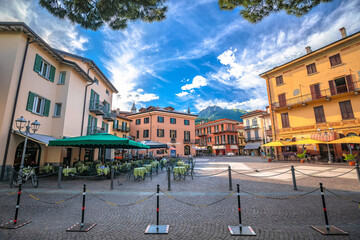 Town of Menaggio on Como lake cobbled square view - obrazy, fototapety, plakaty