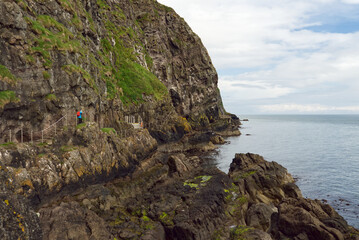 Wanderpfad in einer Felswand am Gobbins Cliff in Nord Irland